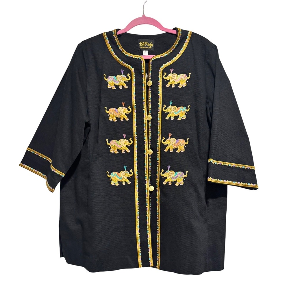 Bob Mackie Wearable Art Black Elephant Embroidered Button‎ Front Jacket 1X Plus